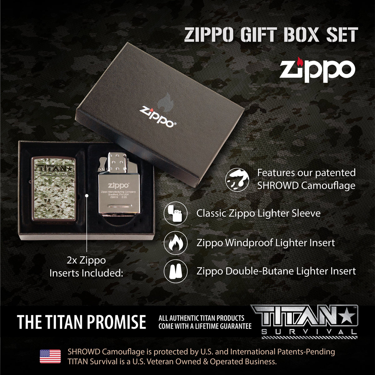 Camouflage Zippo Lighter Gift Set - Contents