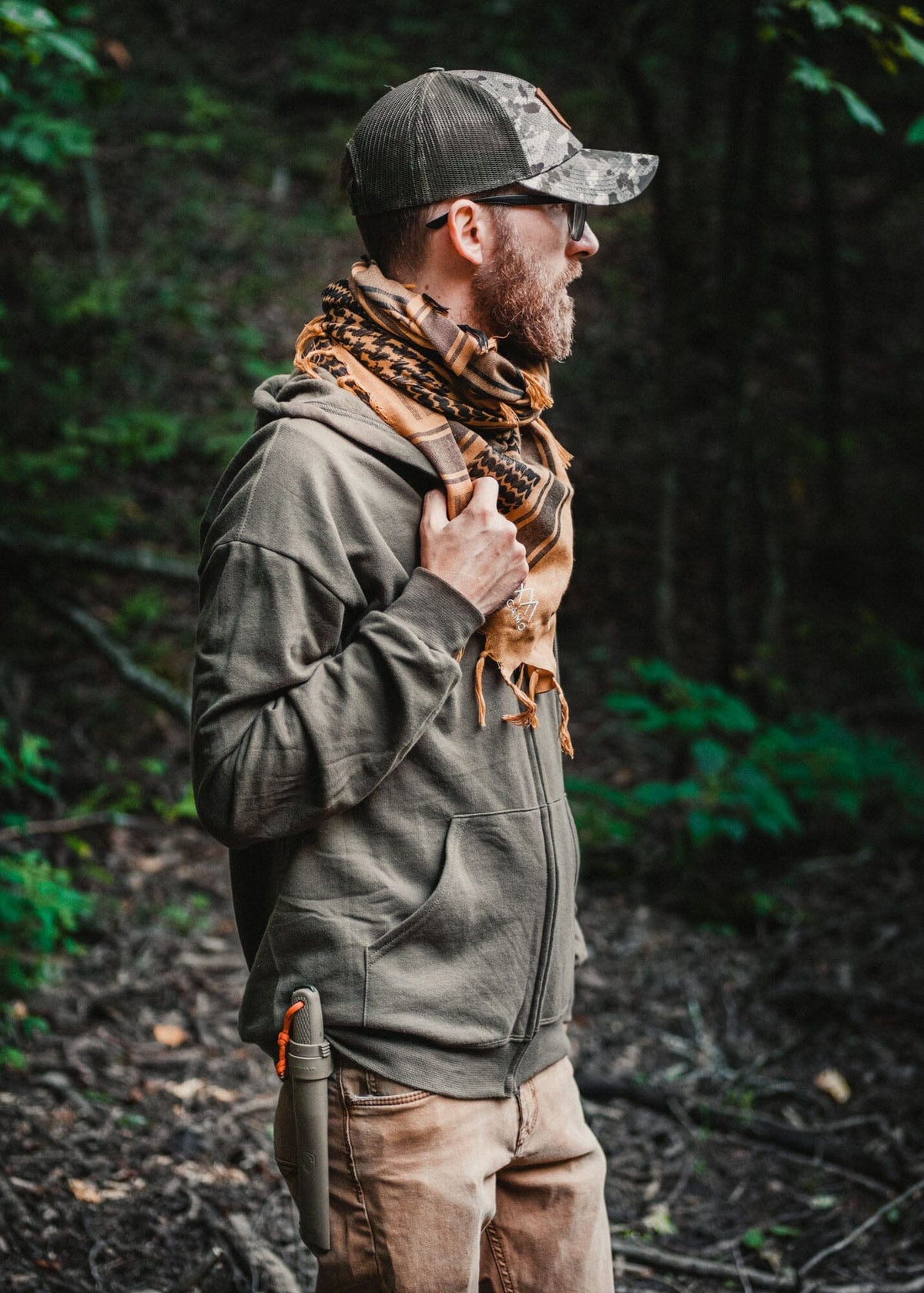 Tactical Shemagh Scarf - Coyote Brown on Model 