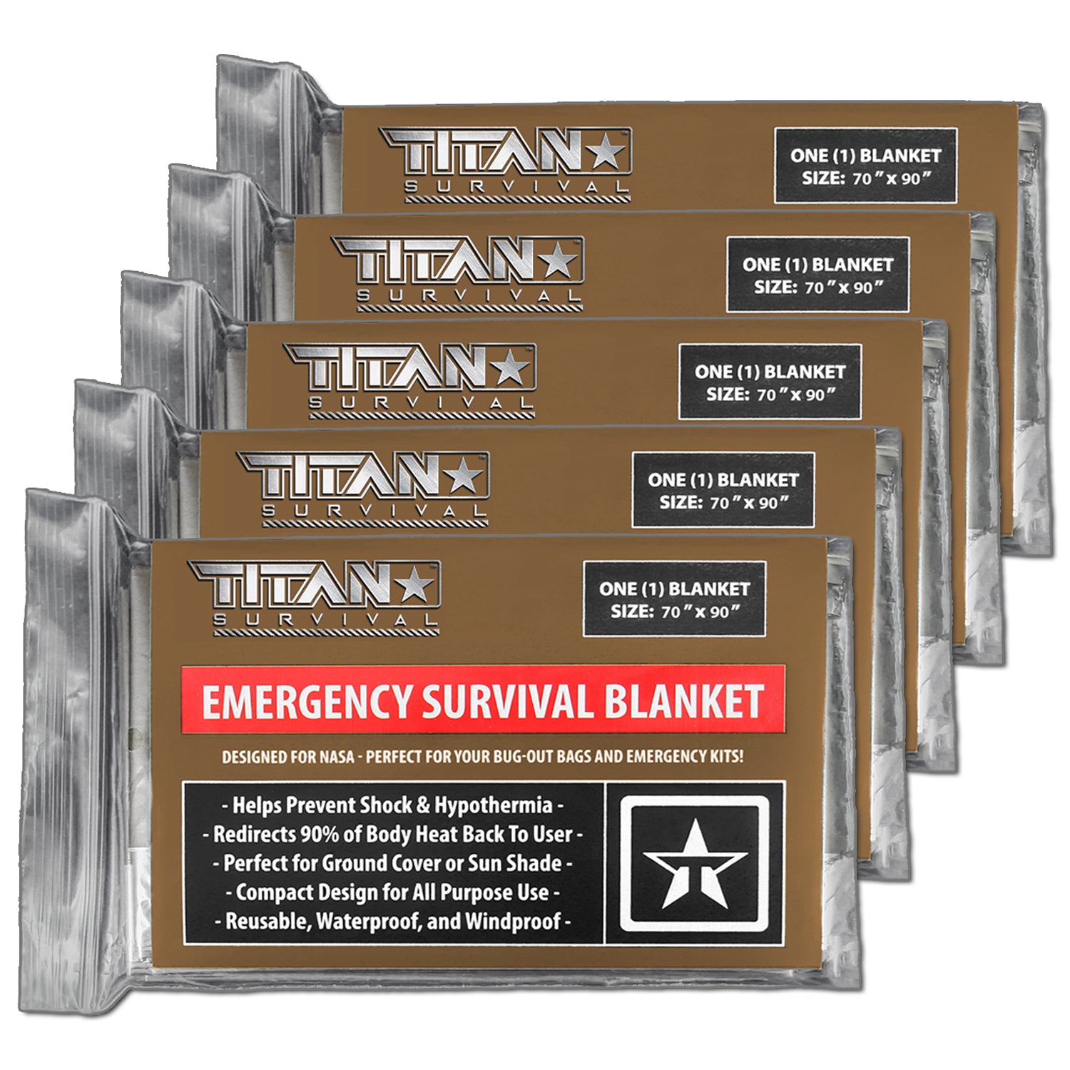 XL Emergency Survival Blankets, 5-Pack | TITAN Survival