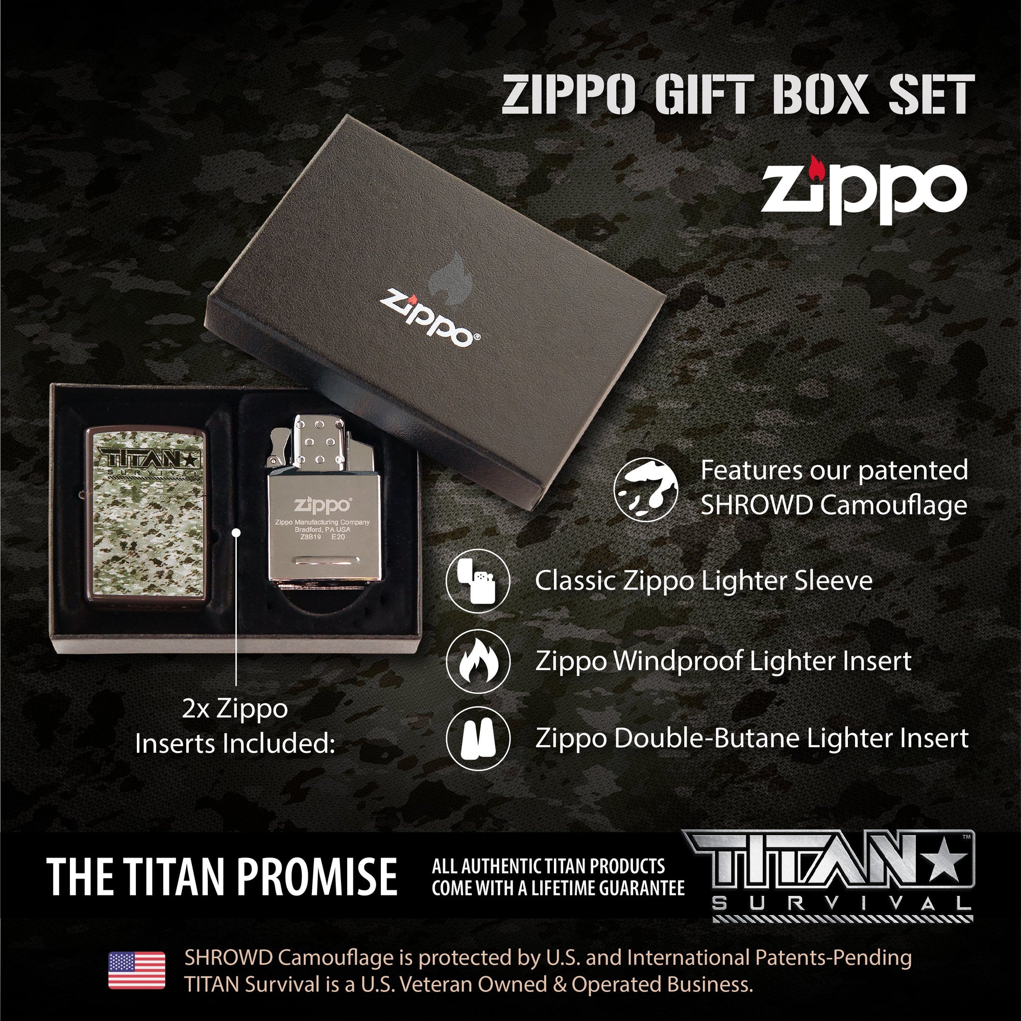 SHROWD Camouflage Zippo Lighter Gift Set | TITAN Survival