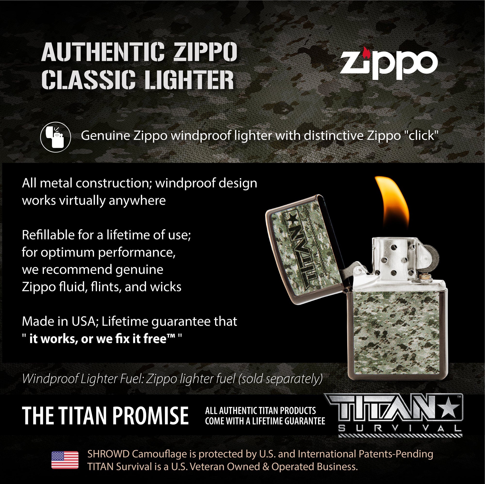 SHROWD Camouflage Zippo Lighter Gift Set | TITAN Survival
