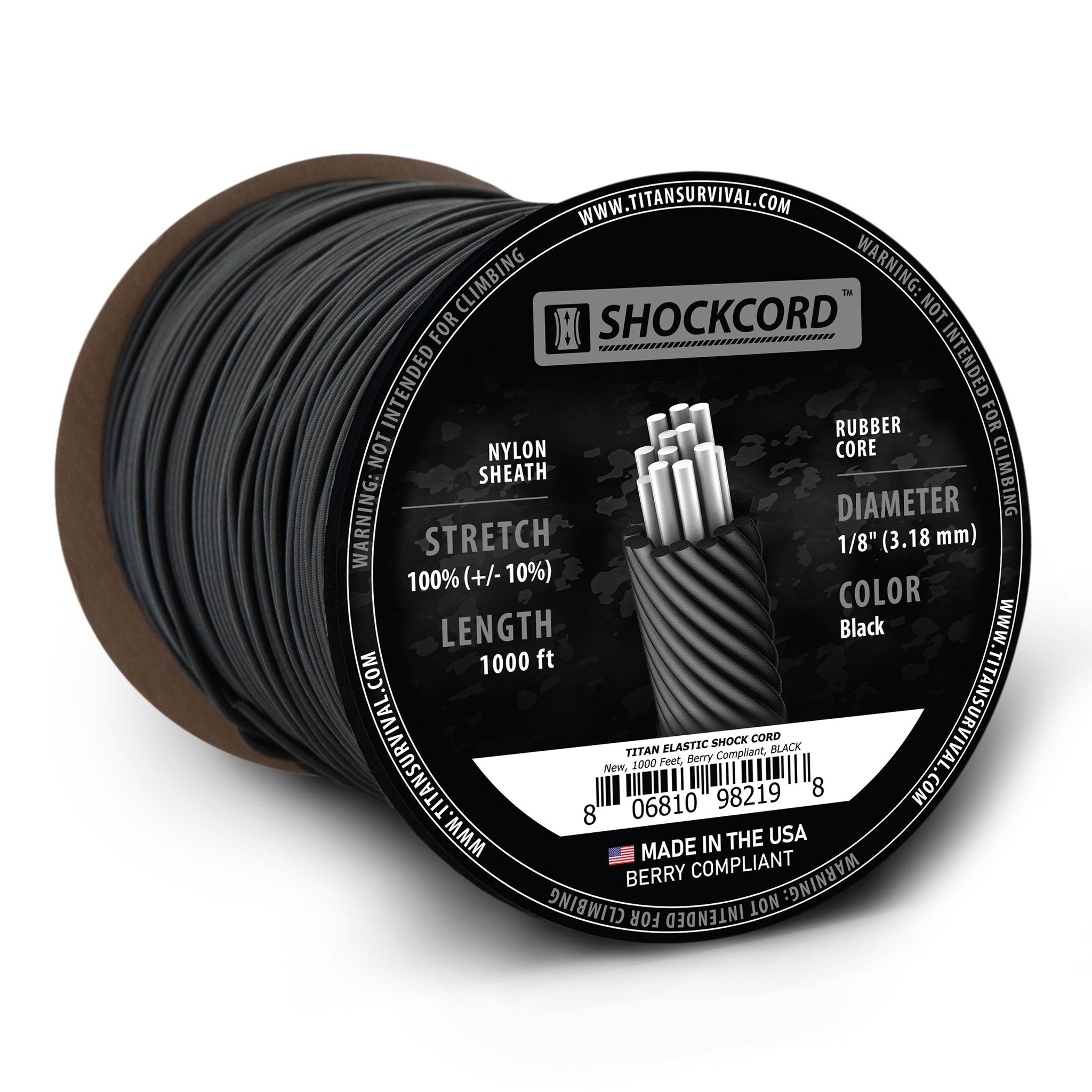 1/8 Black Shock Cord, 1000 FT SPOOL