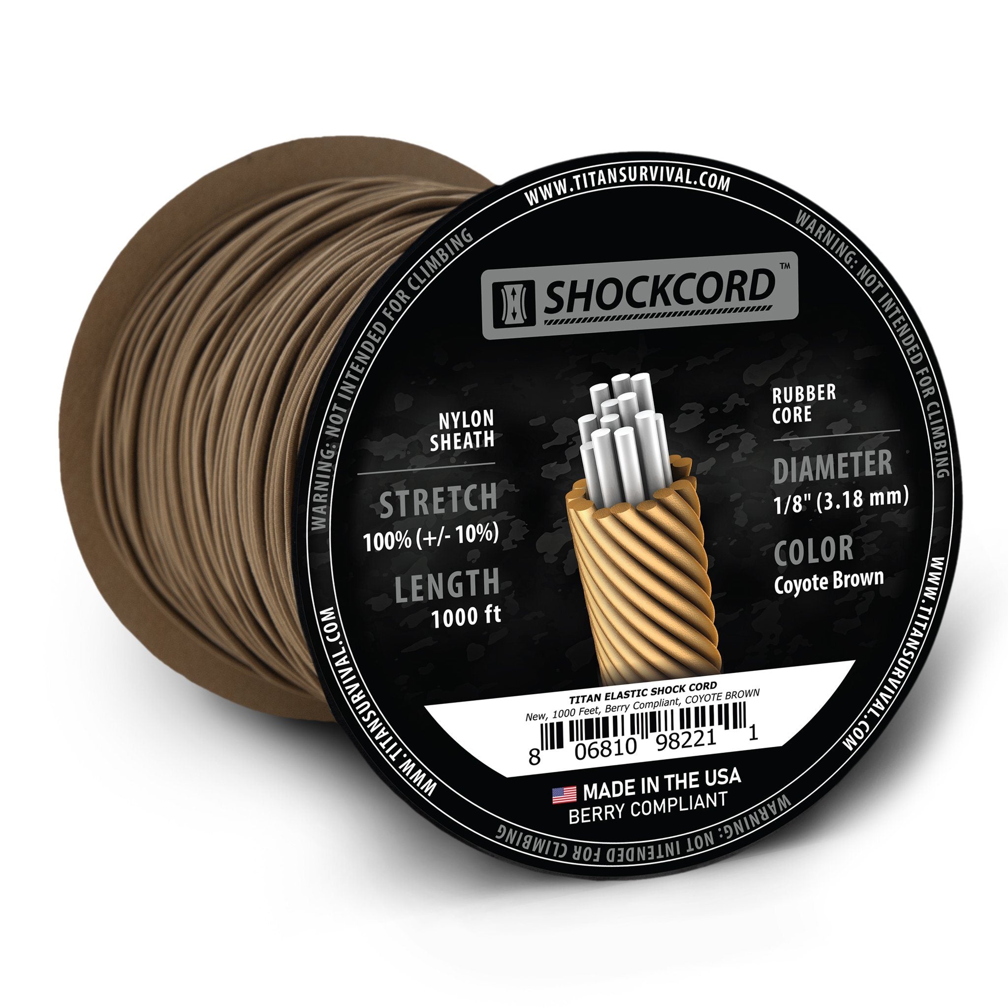 1/8 Coyote Brown Shock Cord, 1000 FT SPOOL