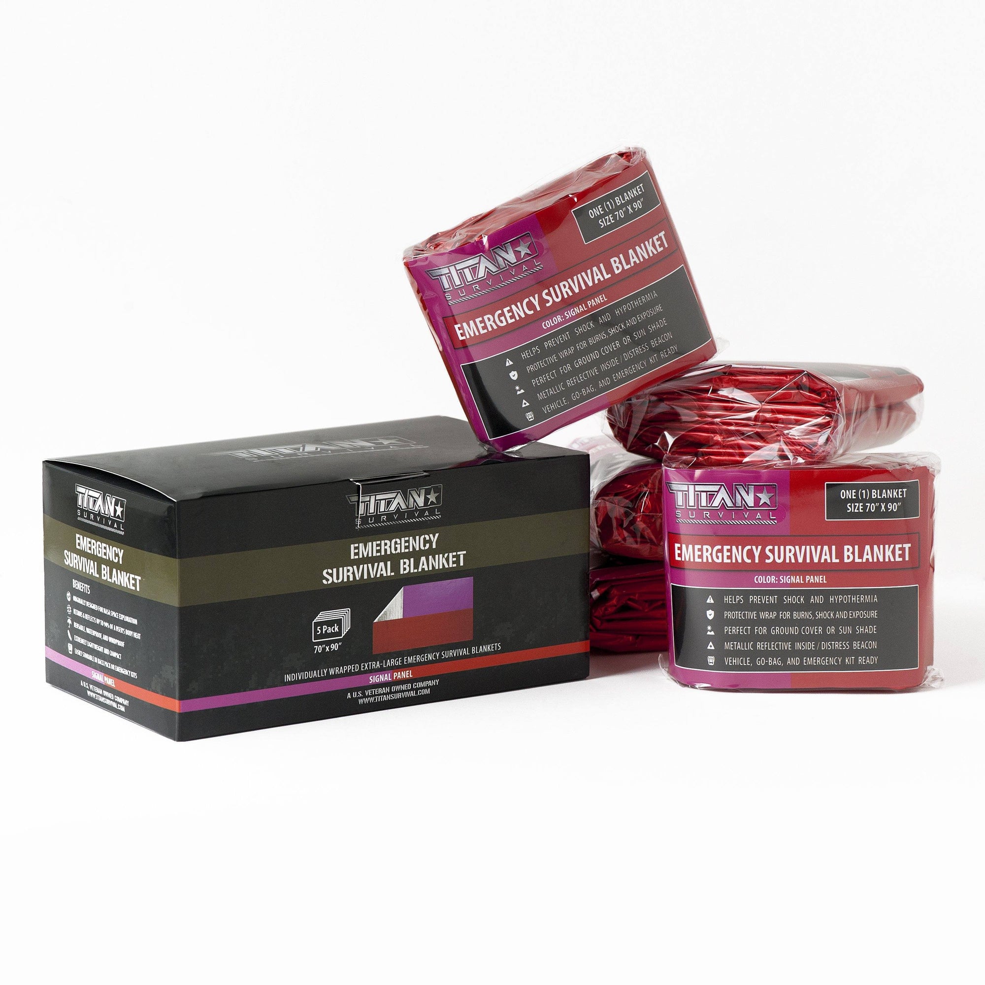 XL Mylar Survival Blankets, 5Pack, SIGNAL PANEL TITAN Survival