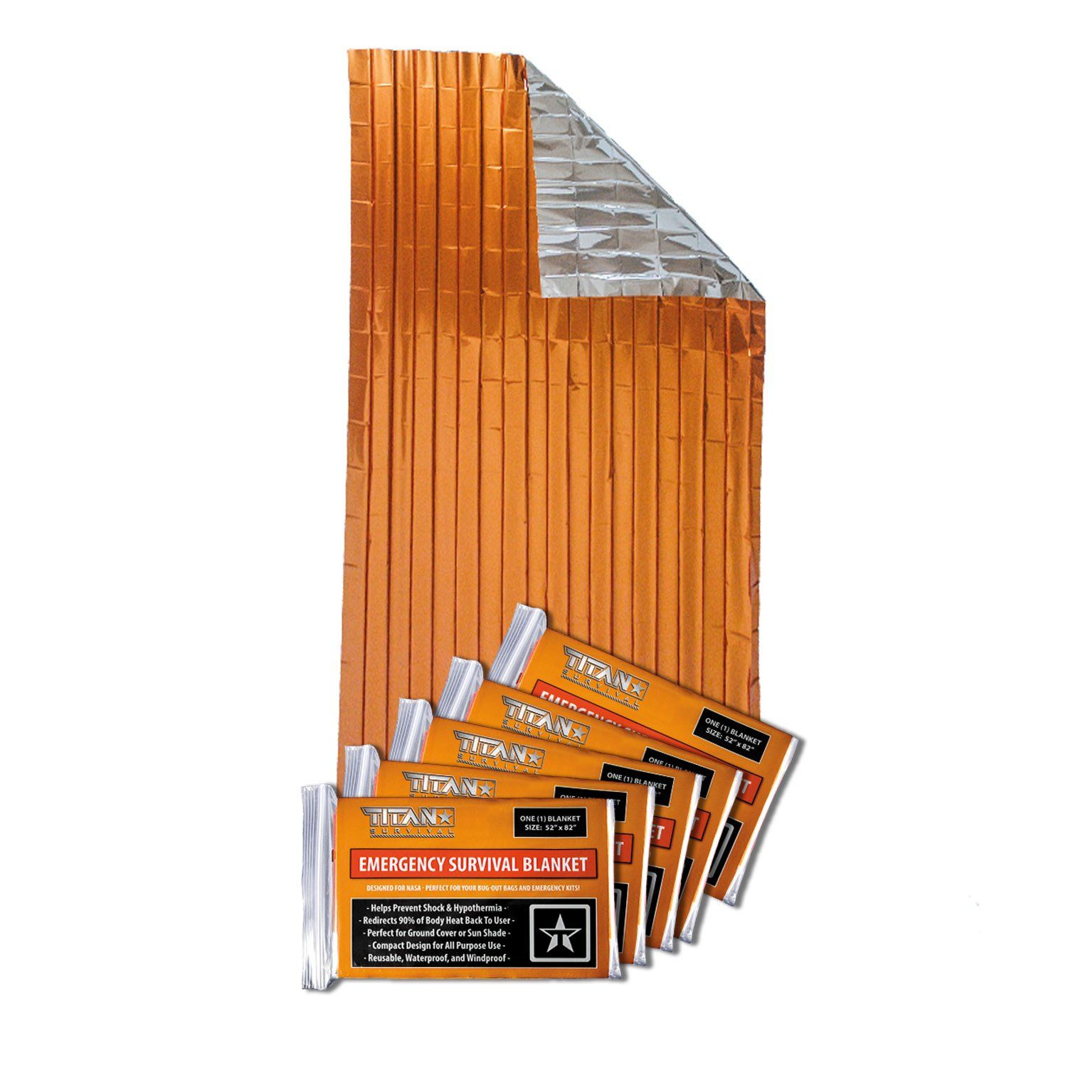 thumbnail image 2 of TITAN Survival XL Mylar Blankets 5-Pack - 70"x90", 90% Heat Retention, Waterproof 2 of 9