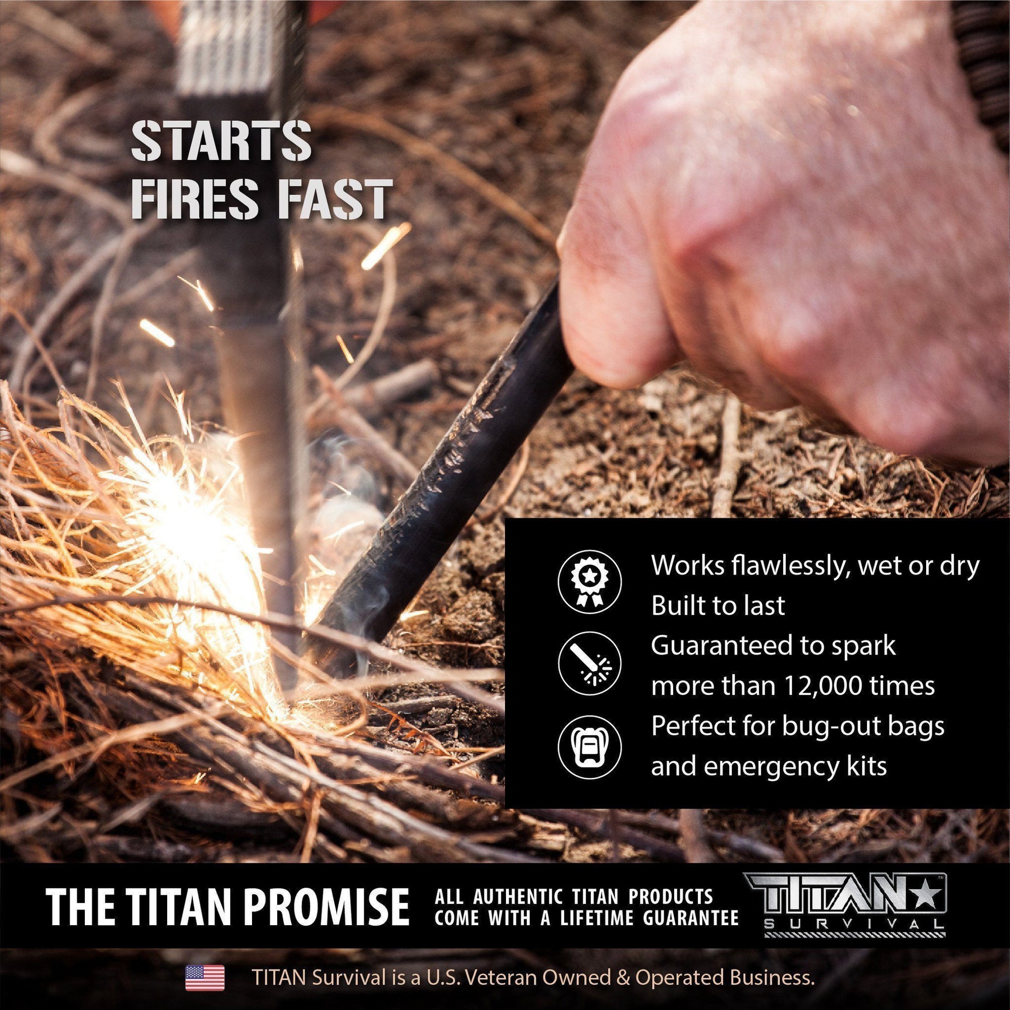 Premium Large Ferro Rods, 3-Pack - TITAN Survival