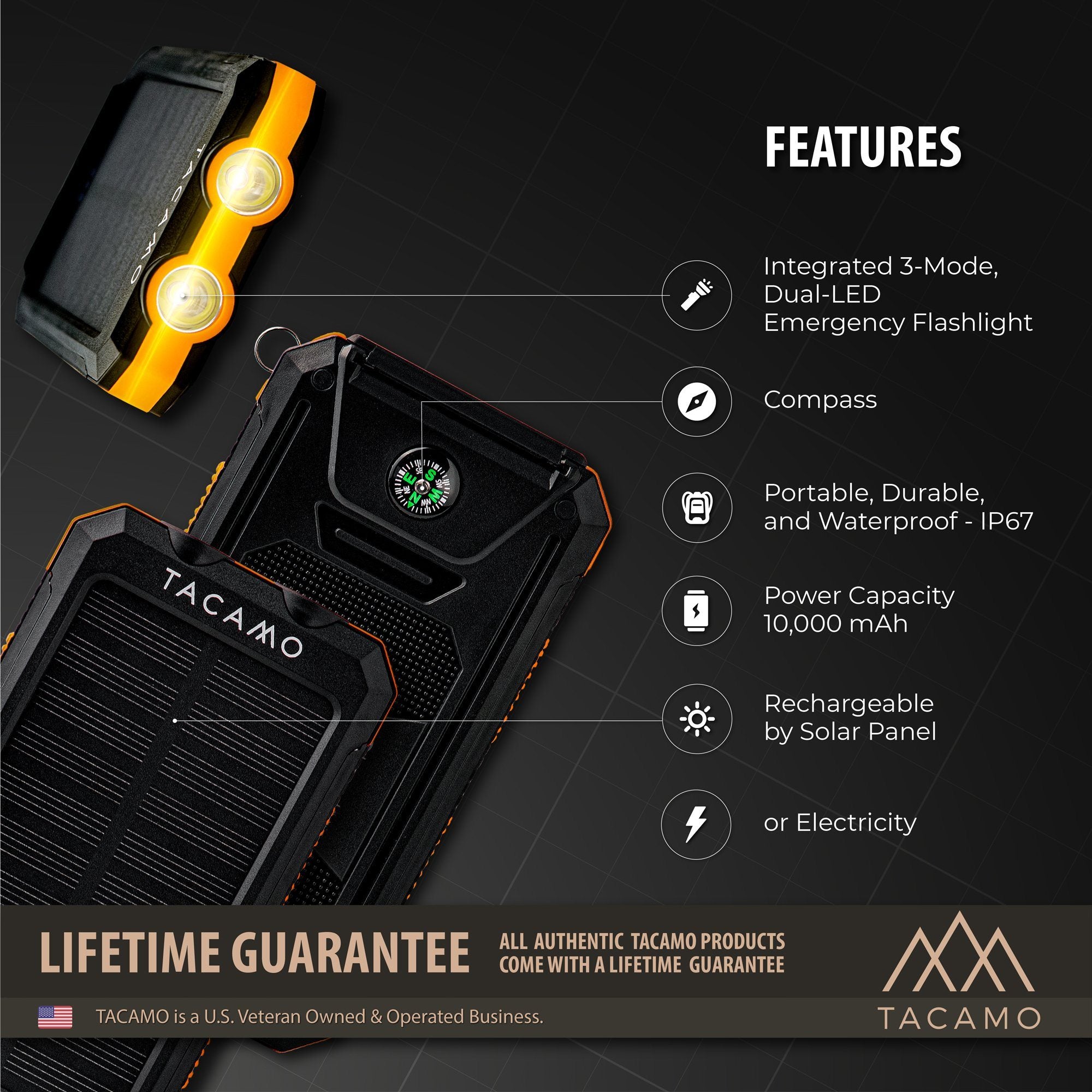 TACAMO USB Rechargeable Solar Power Bank