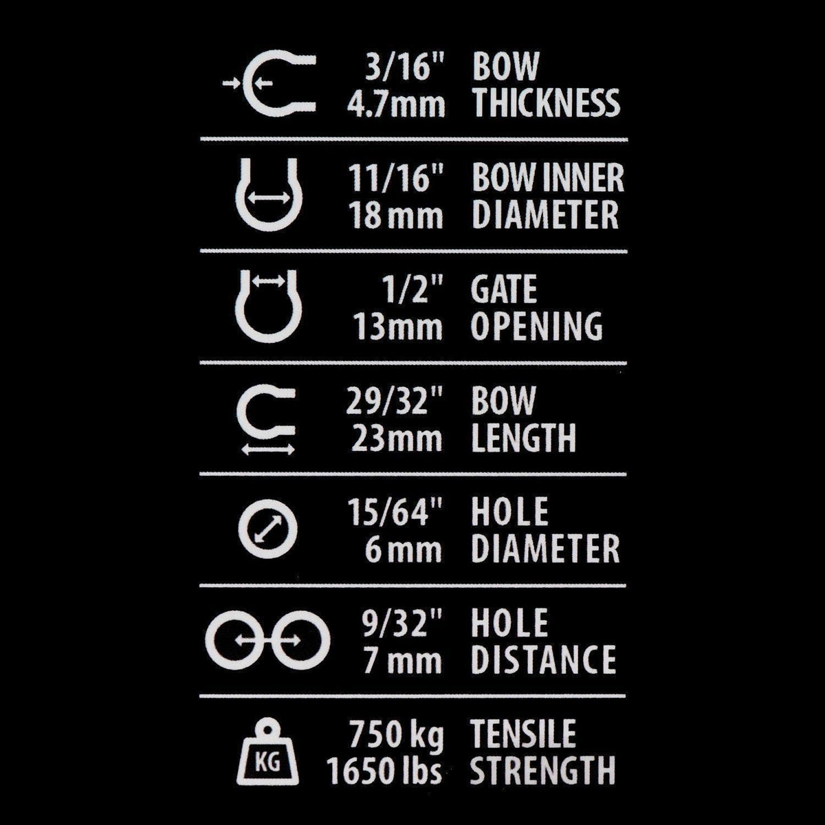 Stainless Steel Bow Shackles - Specifications