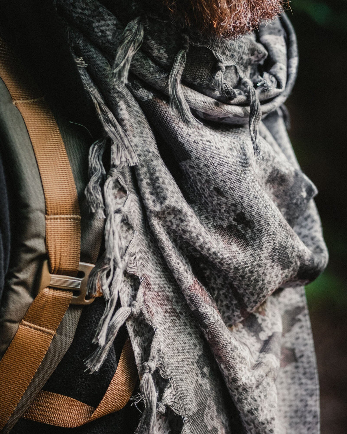 Tactical Shemagh Scarf - Camo Closeup on Model 